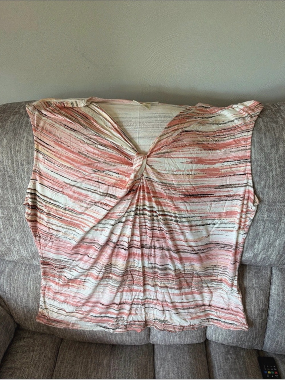 Twist-Front Short Sleeve Top in Coral Stripe